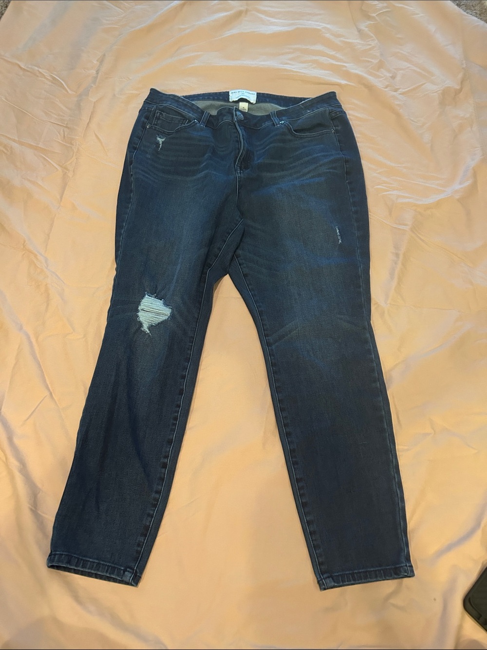 Lane Bryant Dark Wash Skinny Jeans with Distressed Knee size 16